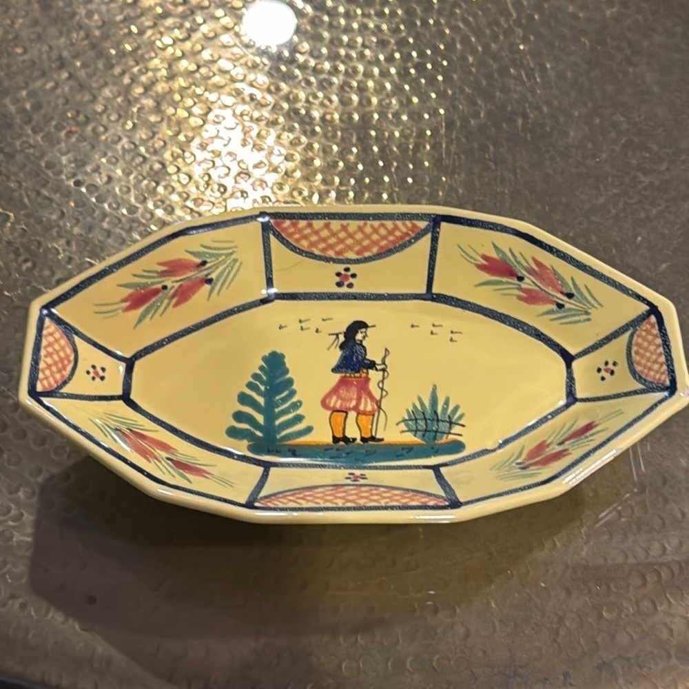 Vintage H.B. Quimper France Soleil Yellow Octagonal Platter